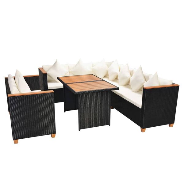 vidaXL Salon de jardin 5 pcs avec coussins r&eacute;sine tress&eacute;e noir
