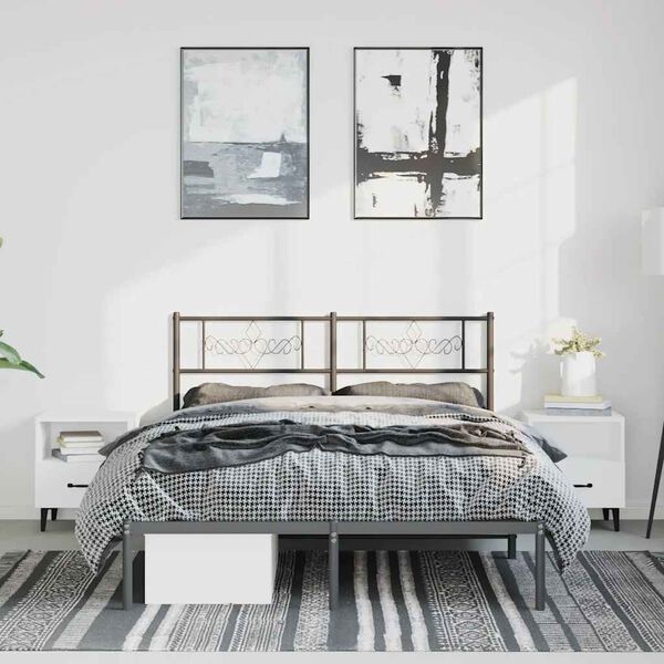 vidaXL Cadre de lit métal sans matelas avec tête de lit noir 150x200cm
