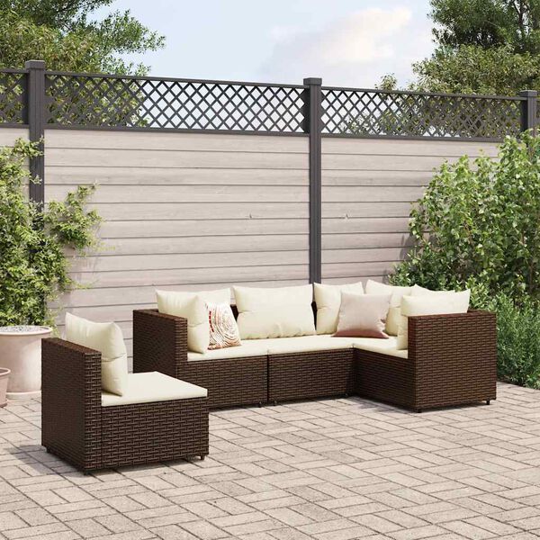 vidaXL Salon de jardin 5 pcs avec coussins Marron R&eacute;sine tress&eacute;e