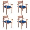 vidaXL Chaises de jardin lot de 4 et coussins bleu Bois de teck solide
