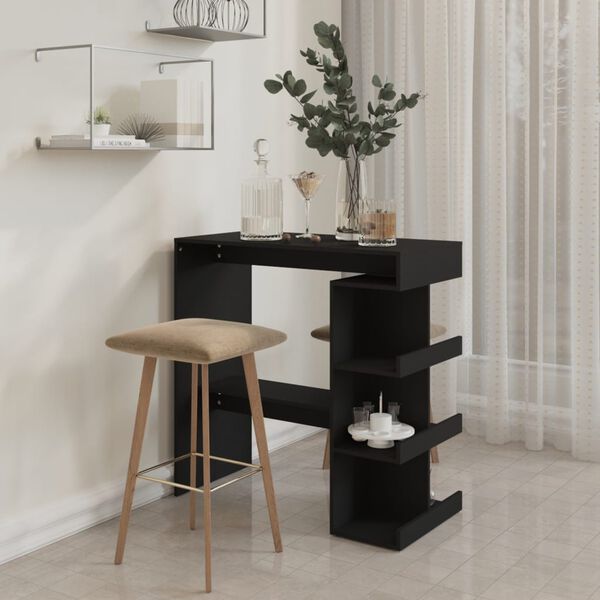 vidaXL Table de bar avec étagère de rangement Noir Bois d'ingénierie