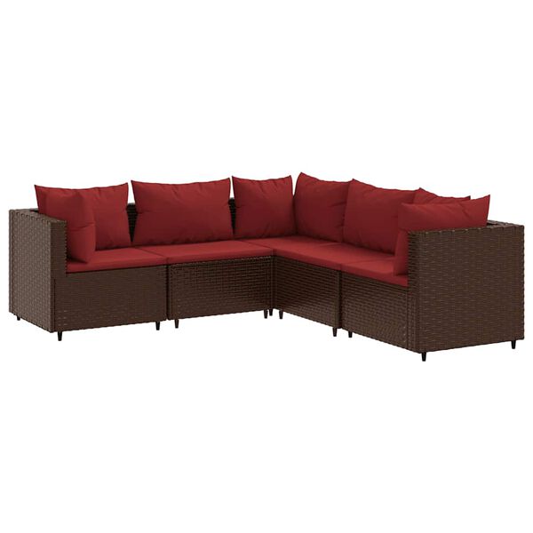 vidaXL Salon de jardin 5 pcs avec coussins Marron R&eacute;sine tress&eacute;e