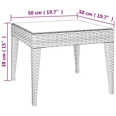 vidaXL Table d'appoint marron 50x50x38 cm poly rotin et verre trempé