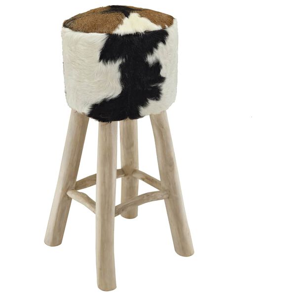 vidaXL Tabouret de bar cuir de ch&egrave;vre et bois de teck solide
