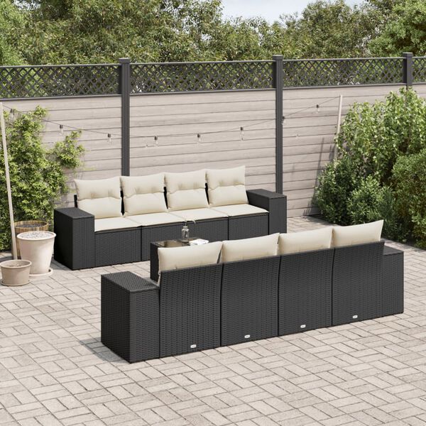 vidaXL Salon de jardin 9 pcs avec coussins noir r&eacute;sine tress&eacute;e