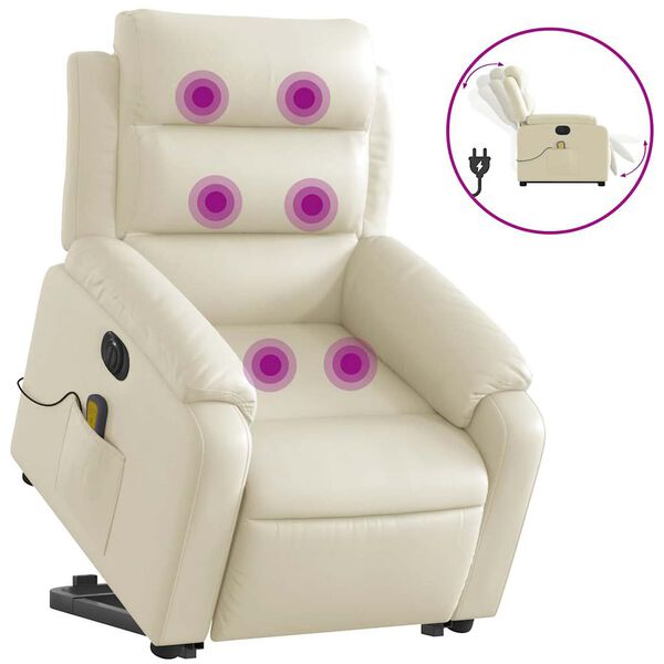vidaXL Fauteuil inclinable de massage &eacute;lectrique cr&egrave;me similicuir