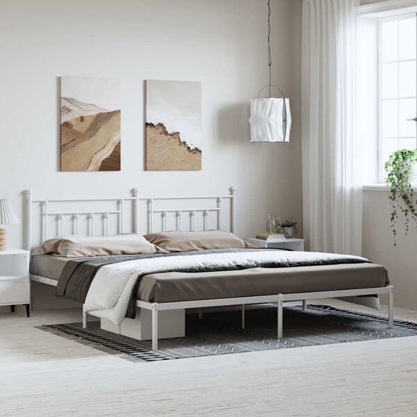 vidaXL Cadre de lit métal sans matelas et tête de lit blanc 193x203 cm