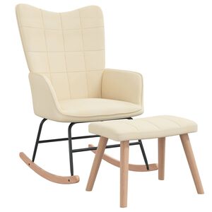 vidaXL Chaise à bascule avec tabouret Crème Tissu