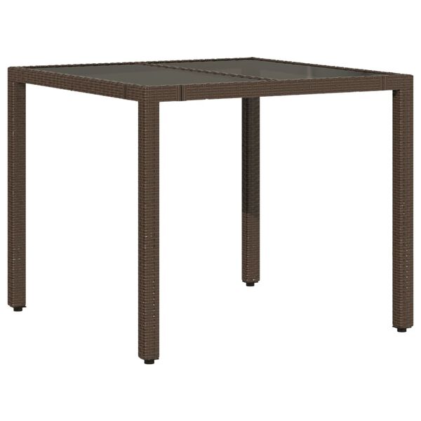vidaXL Table de jardin avec dessus en verre marron r&eacute;sine tress&eacute;e