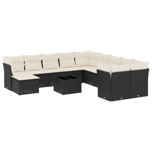 vidaXL Salon de jardin 12 pcs avec coussins noir r&eacute;sine tress&eacute;e