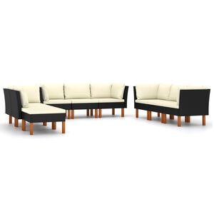vidaXL Salon de jardin 9 pcs avec coussins R&eacute;sine tress&eacute;e Noir