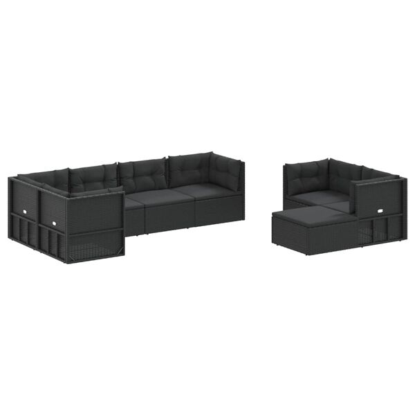vidaXL Salon de jardin 8 pcs avec coussins noir r&eacute;sine tress&eacute;e