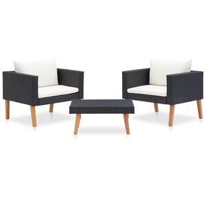 vidaXL Salon de jardin 3 pcs avec coussins R&eacute;sine tress&eacute;e Noir