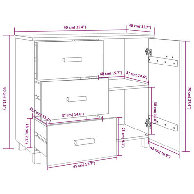 vidaXL Buffet HAMAR Marron miel 90x40x80 cm Bois massif de pin