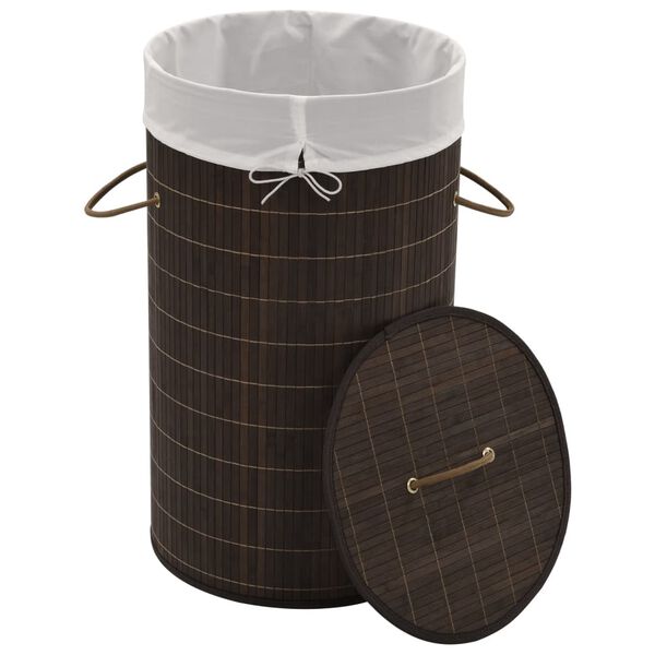 vidaXL Panier &agrave; linge rond en bambou Marron fonc&eacute;