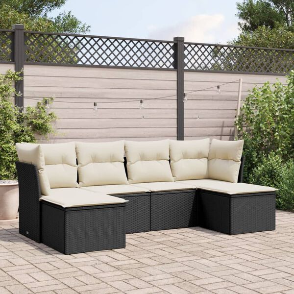 vidaXL Salon de jardin 6 pcs avec coussins noir r&eacute;sine tress&eacute;e