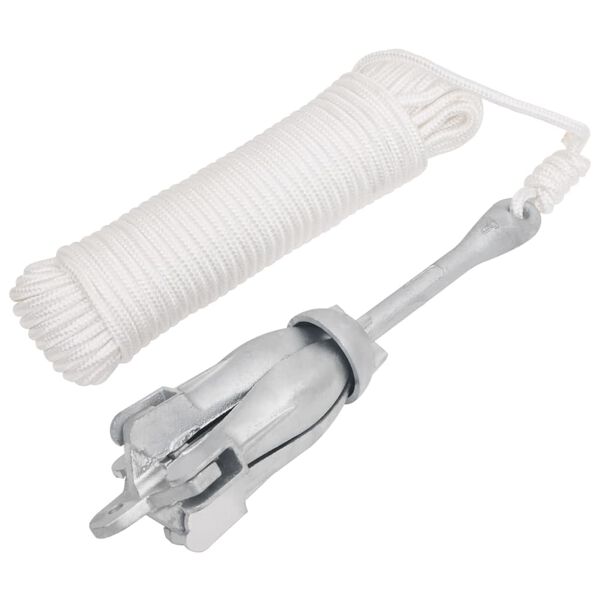 vidaXL Ancre pliable avec corde argenté 8 kg fonte galvanisée à chaud