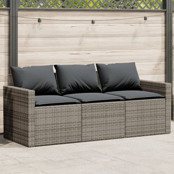 vidaXL Canap&eacute; de jardin avec coussins 3 places gris r&eacute;sine tress&eacute;e