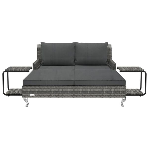 vidaXL Chaise longue &agrave; 2 places avec coussins R&eacute;sine tress&eacute;e Gris