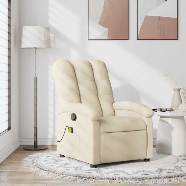 vidaXL Fauteuil inclinable de massage crème tissu