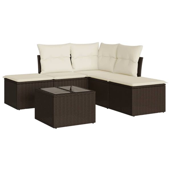 vidaXL Salon de jardin avec coussins 6 pcs marron r&eacute;sine tress&eacute;e