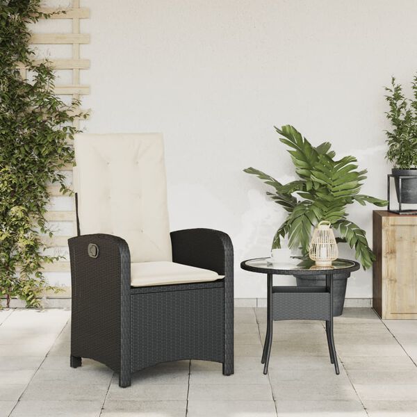 vidaXL Chaise inclinable de jardin avec coussins noir r&eacute;sine tress&eacute;e