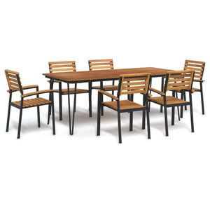 vidaXL Ensemble &agrave; manger de jardin 7 pcs bois d'acacia solide et m&eacute;tal