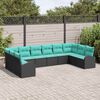 vidaXL Ensemble de canap&eacute; de jardin 11 pcs Noir et turquoise polyrotin