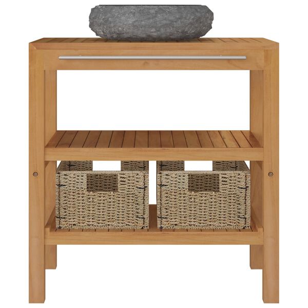 vidaXL Armoire de toilette Teck solide avec lavabo en marbre Noir