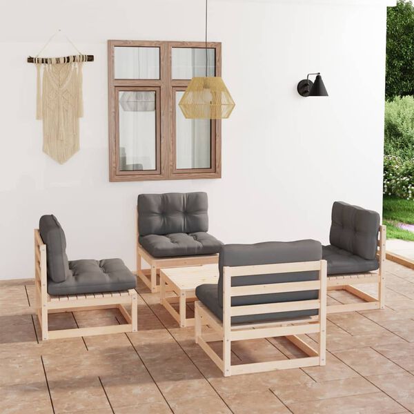 vidaXL Salon de jardin 5 pcs avec coussins Bois de pin massif