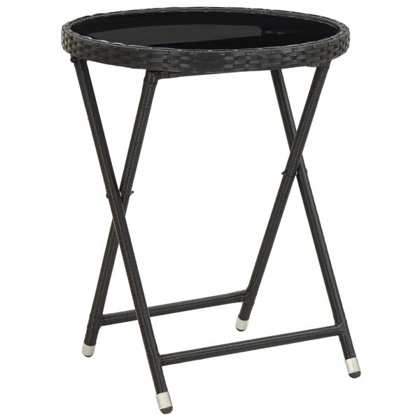 vidaXL Table &agrave; th&eacute; Noir 60 cm R&eacute;sine tress&eacute;e et verre tremp&eacute;