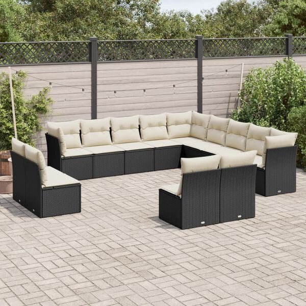 vidaXL Salon de jardin avec coussins 13 pcs noir r&eacute;sine tress&eacute;e