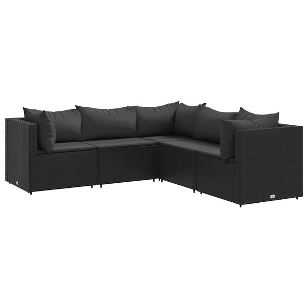 vidaXL Salon de jardin 5 pcs avec coussins Noir R&eacute;sine tress&eacute;e