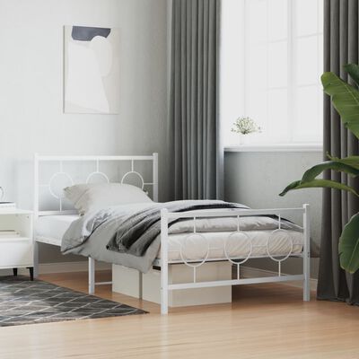 vidaXL Cadre de lit métal sans matelas et pied de lit blanc 100x200 cm