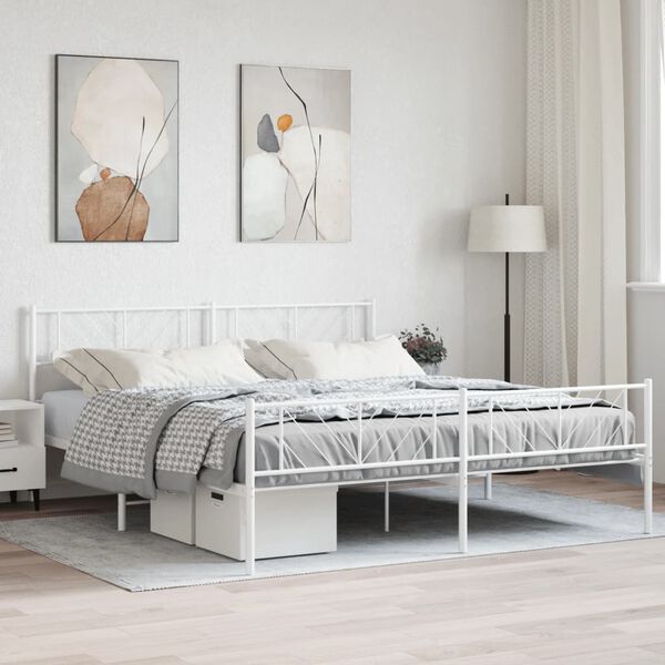 vidaXL Cadre de lit m&eacute;tal sans matelas et pied de lit blanc 183x213 cm