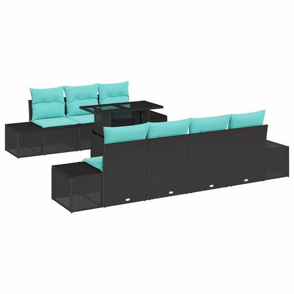 vidaXL Ensemble de canap&eacute; de jardin 8 pcs Noir et turquoise