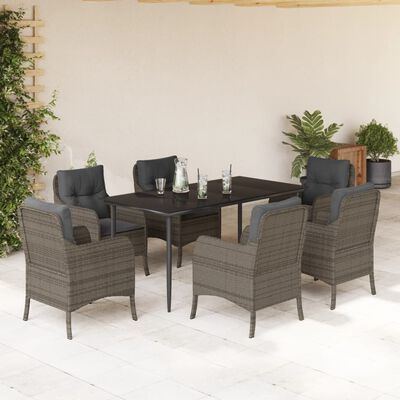 vidaXL Ensemble à manger de jardin et coussins 7 pcs gris rotin