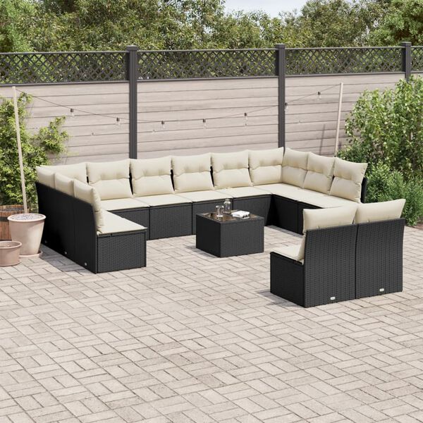 vidaXL Salon de jardin avec coussins 13 pcs noir r&eacute;sine tress&eacute;e