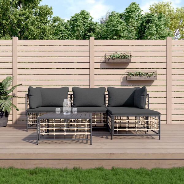 vidaXL Salon de jardin 4 pcs avec coussins anthracite r&eacute;sine tress&eacute;e