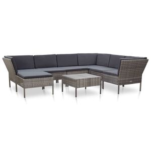 vidaXL Salon de jardin 8 pcs avec coussins r&eacute;sine tress&eacute;e gris
