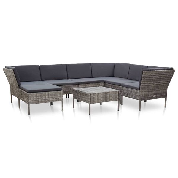 vidaXL Salon de jardin 8 pcs avec coussins r&eacute;sine tress&eacute;e gris