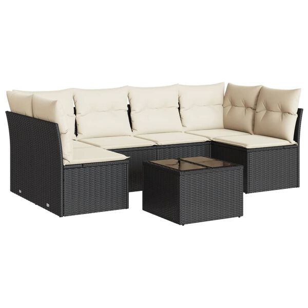 vidaXL Salon de jardin 7 pcs avec coussins noir r&eacute;sine tress&eacute;e