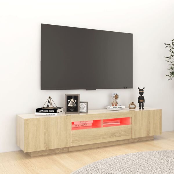 vidaXL Meuble TV avec lumi&egrave;res LED Ch&ecirc;ne sonoma 180x35x40 cm