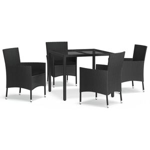 vidaXL Ensemble &agrave; manger de jardin coussins 5pcs Noir R&eacute;sine tress&eacute;e