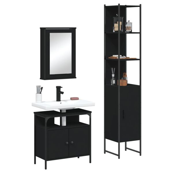 vidaXL Ensemble de meubles salle de bain 3 pcs noir bois d'ing&eacute;nierie