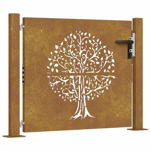 vidaXL Portail de jardin 100x75 cm en acier Corten motif arbre