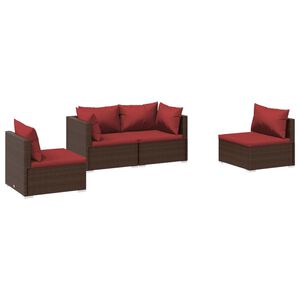 vidaXL Salon de jardin 4 pcs avec coussins R&eacute;sine tress&eacute;e Marron