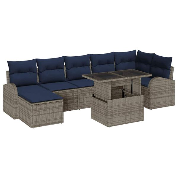 vidaXL Ensemble de canap&eacute; de jardin 8 pcs gris et bleu marine