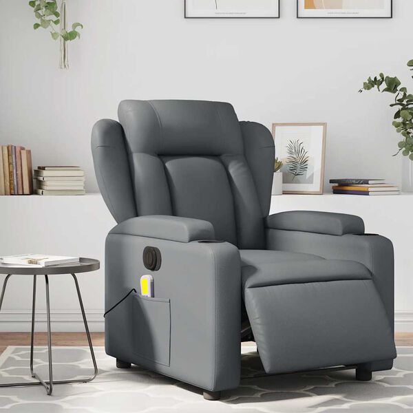 vidaXL Fauteuil inclinable de massage électrique gris similicuir