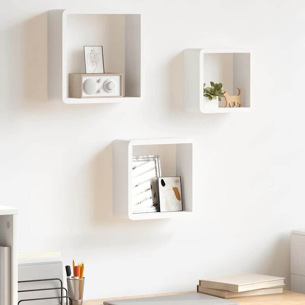 vidaXL &Eacute;tag&egrave;res murales sous forme de cube 3 pcs Blanc MDF